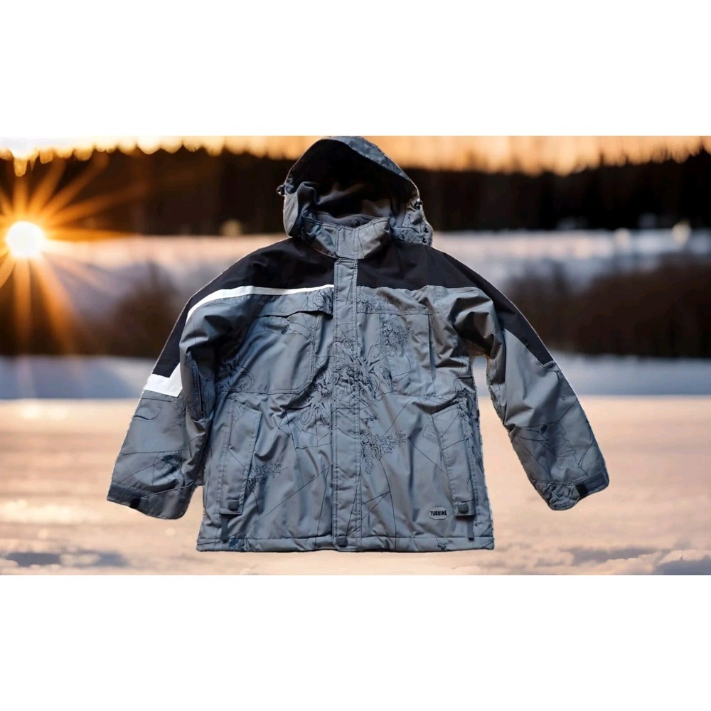 Turbine Snowboard Jacket Boys XL Grey Excellent Hooded Graphic Print Ski Coat